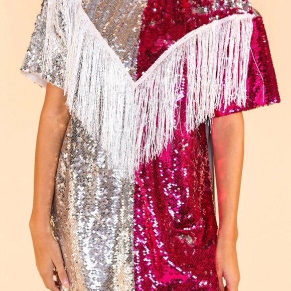 Grace + Emma - Putting On A Show Sequin Dress with Fringe - OS - Picture 4 of 5